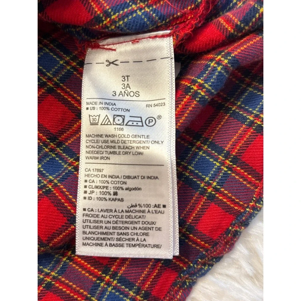 Old Navy Toddler Boys Red Blue Plaid Flannel Button Down Shirt 3T Long Sleeve